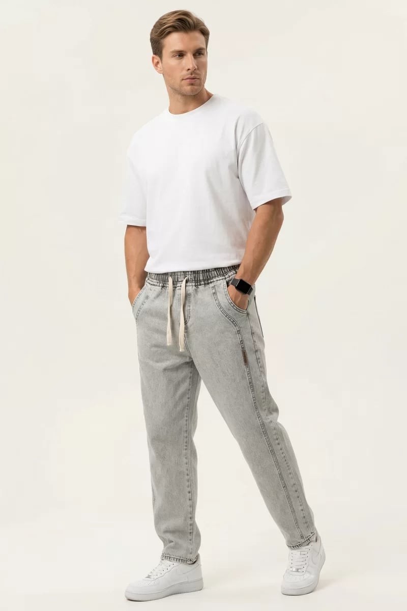  Erkek Rahat Kesim Denim Taş Pantolon 