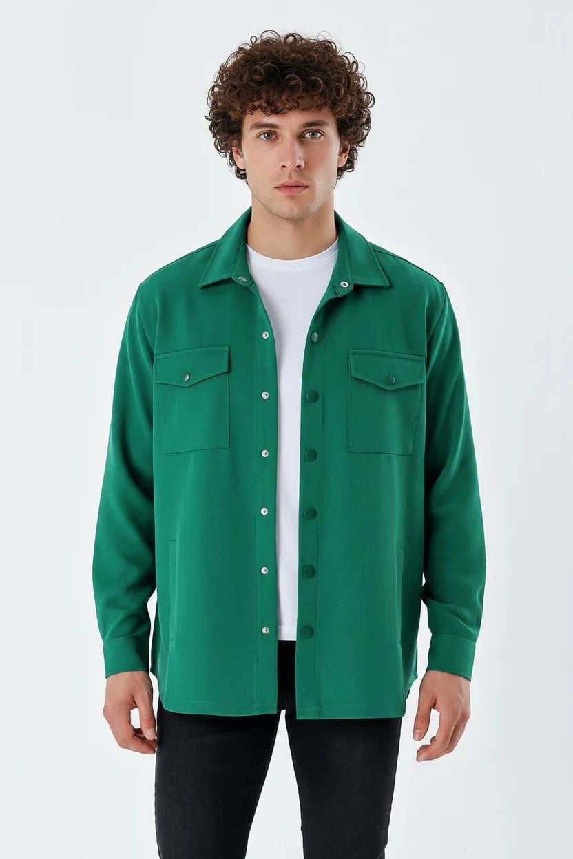  Erkek Oversize Zümrüt Yeşili Gömlek 