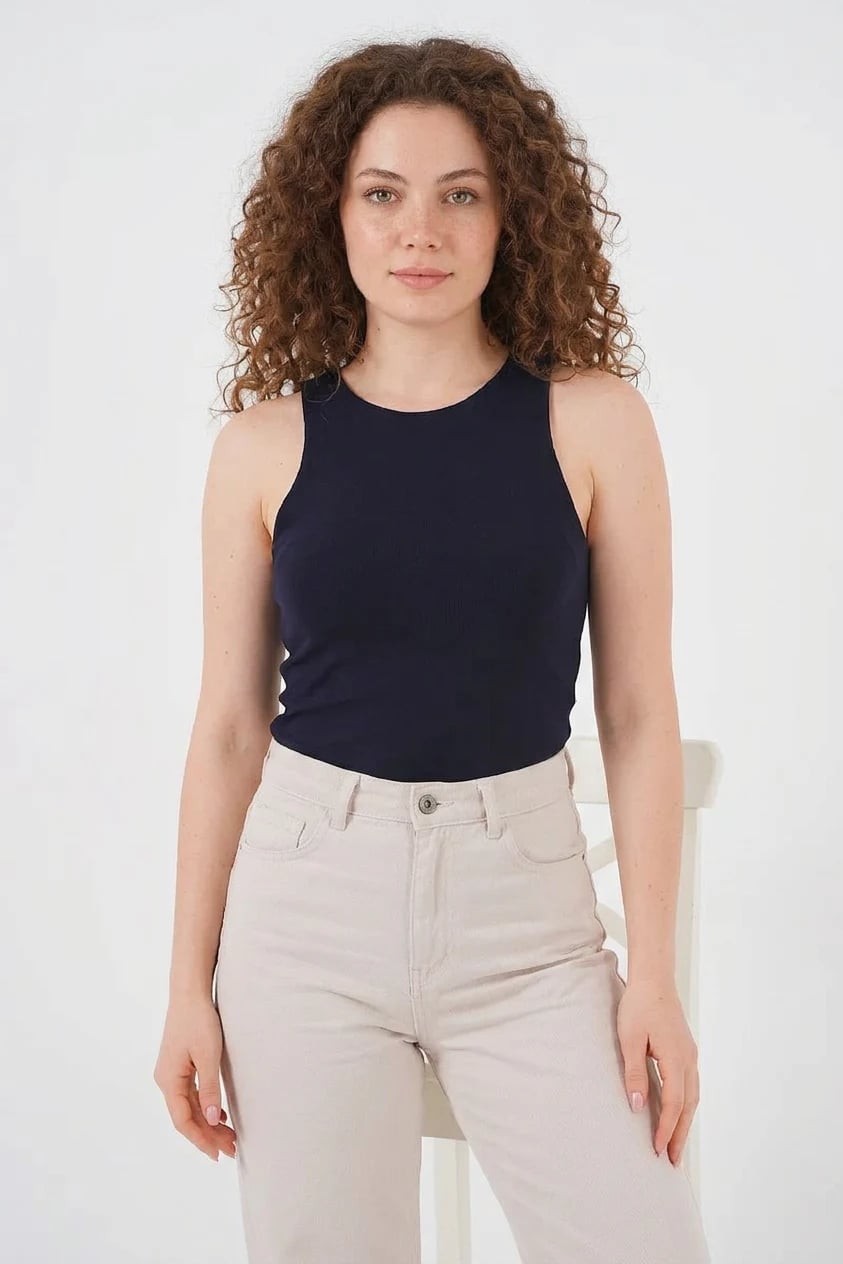 Kadın Halter Yaka Lacivert Body