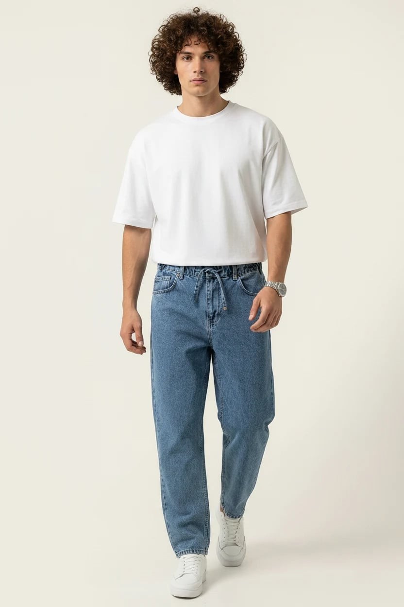  Erkek Rahat Kesim Denim İndigo Pantolon 