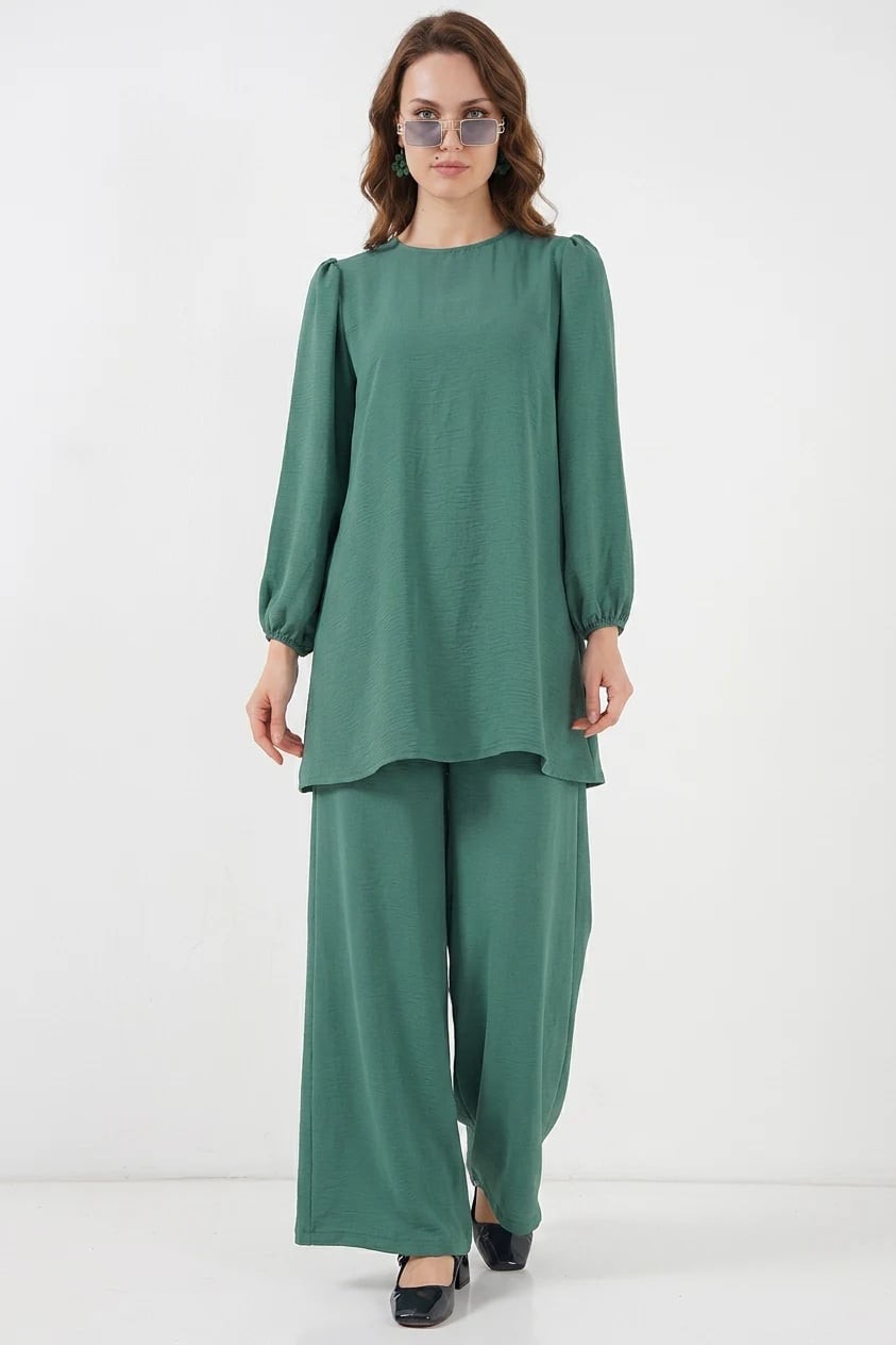  Kadın Yuvarlak Yaka Uzun Kol Mint Tunik Pantolon Alt Üst Takım 