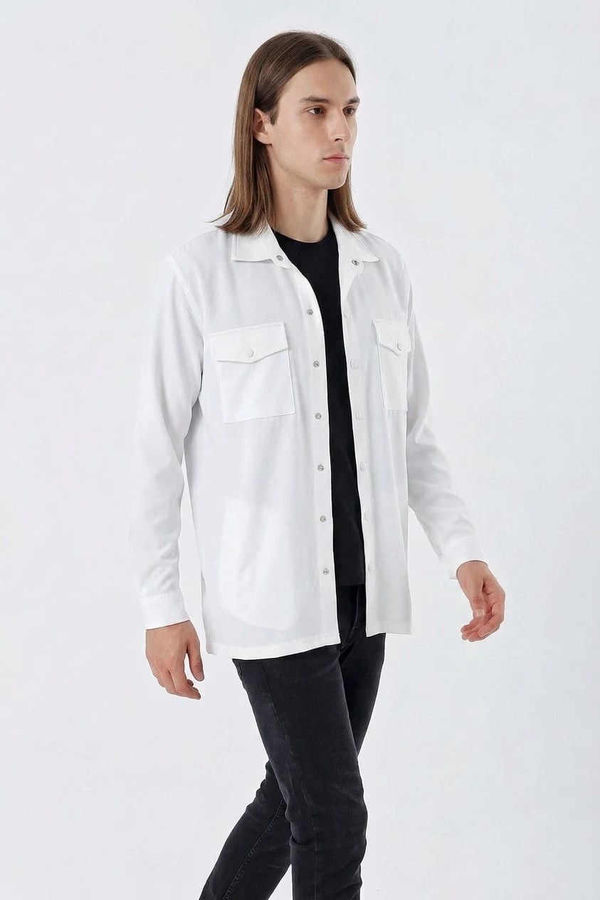  Erkek Oversize Beyaz Gömlek 