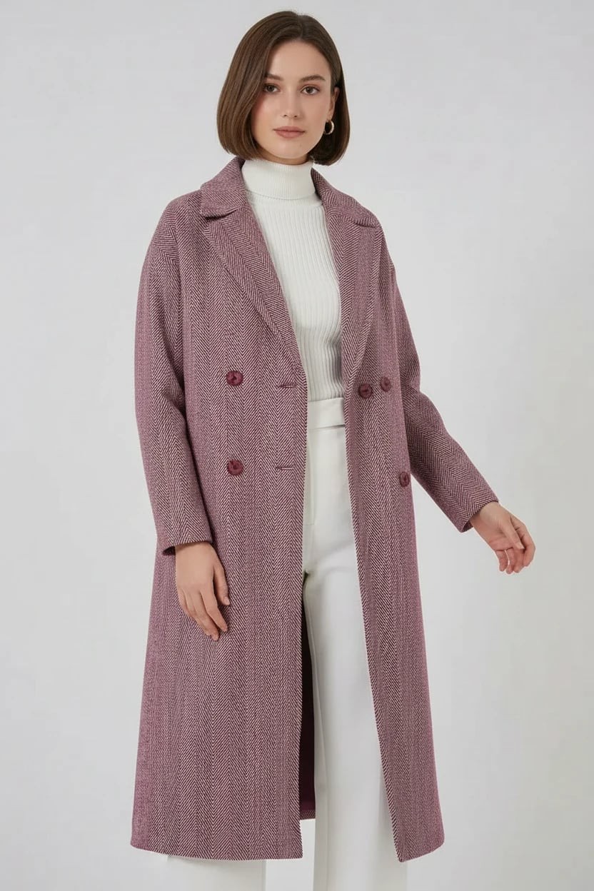 Kadın Klasik Yaka Geniş Kesim Oversize Kaşe Bordo Kaban 