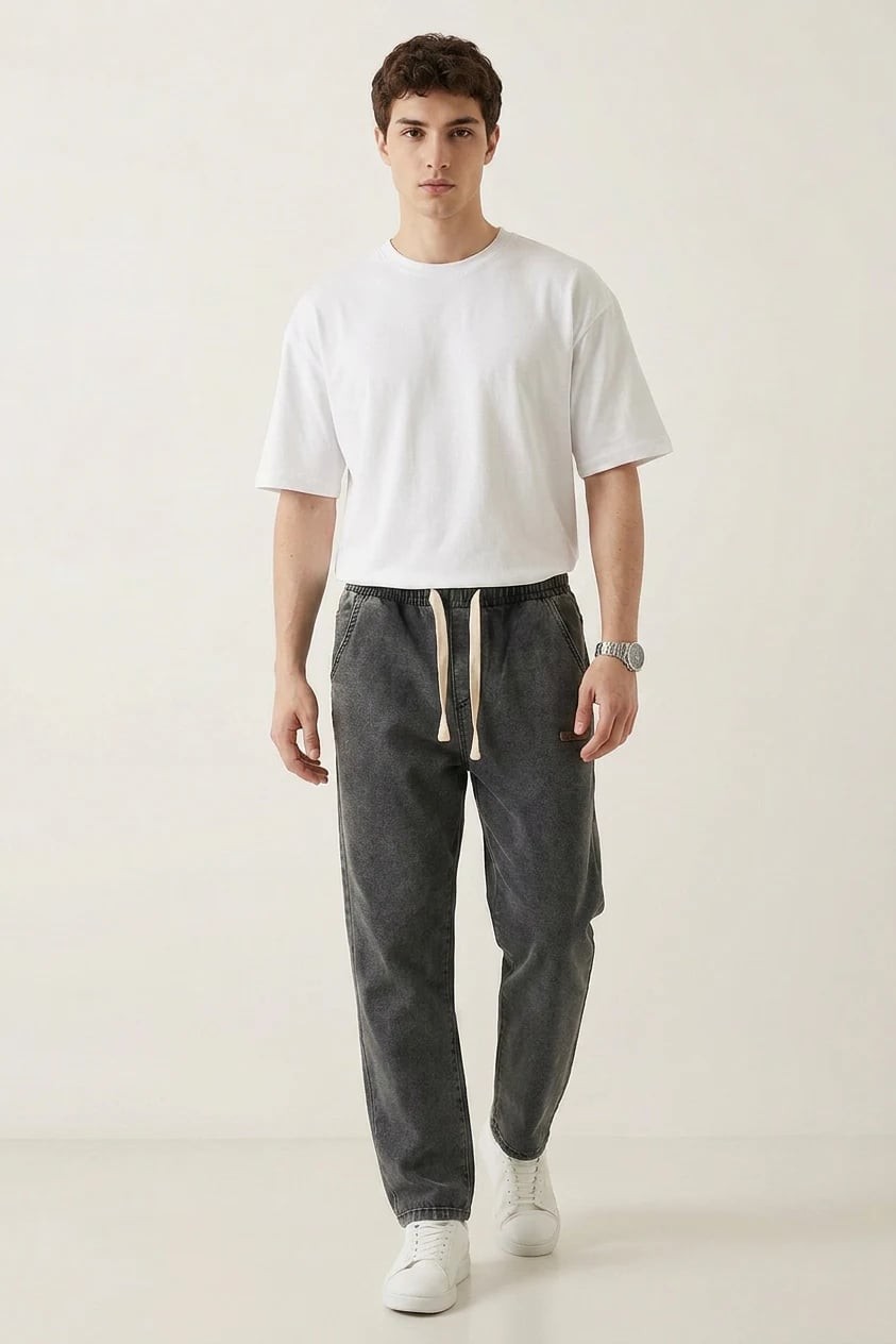  Erkek Rahat Kesim Denim Antrasit Pantolon 